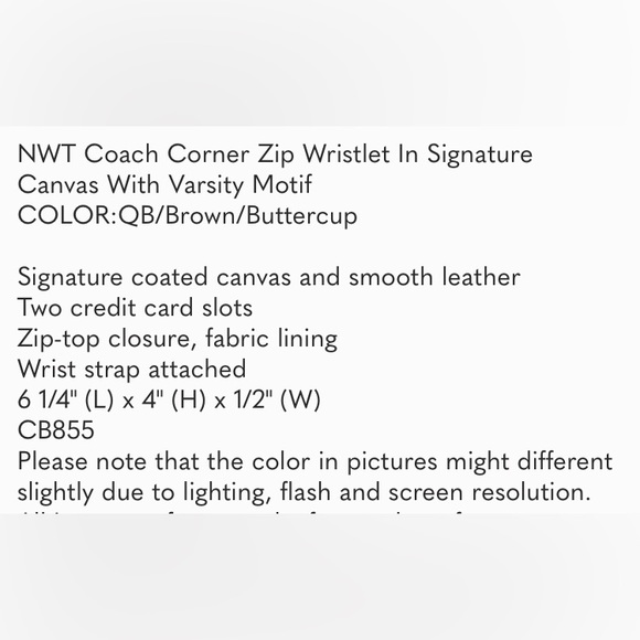 (Coach) Buttercup Corner Zip Wristlet - NEW WITH TAGS! - Picture 5 of 9